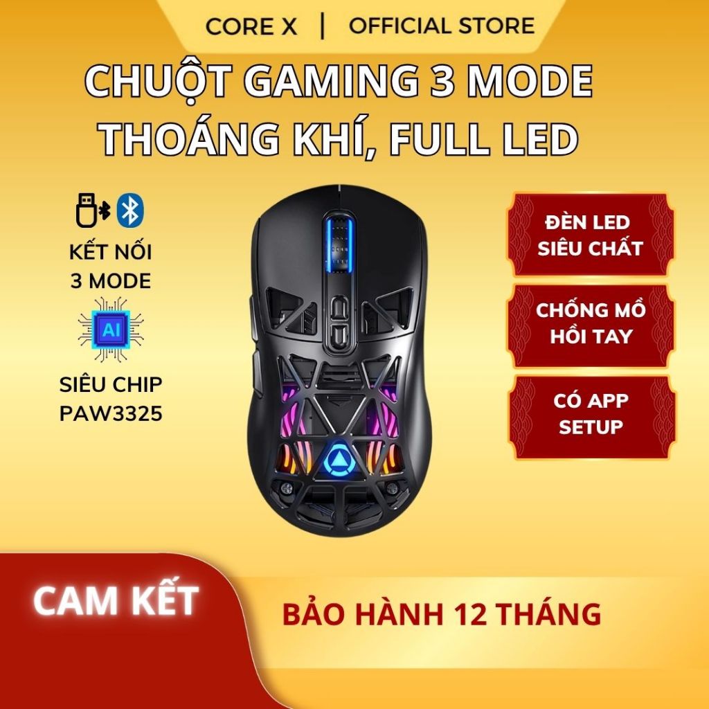 Chuột gaming không dây  G17 bluetooth pin sạc nhẹ có lỗ chip PMW3325 3 mode wirless 2.4g RGB .