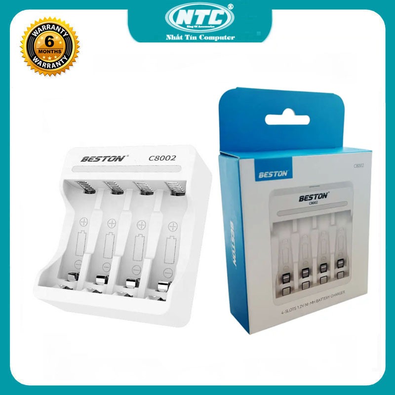 Box sạc Beston C8001 cho pin 1.2V có 4 khe gắn pin AA hoặc AAA (Trắng)