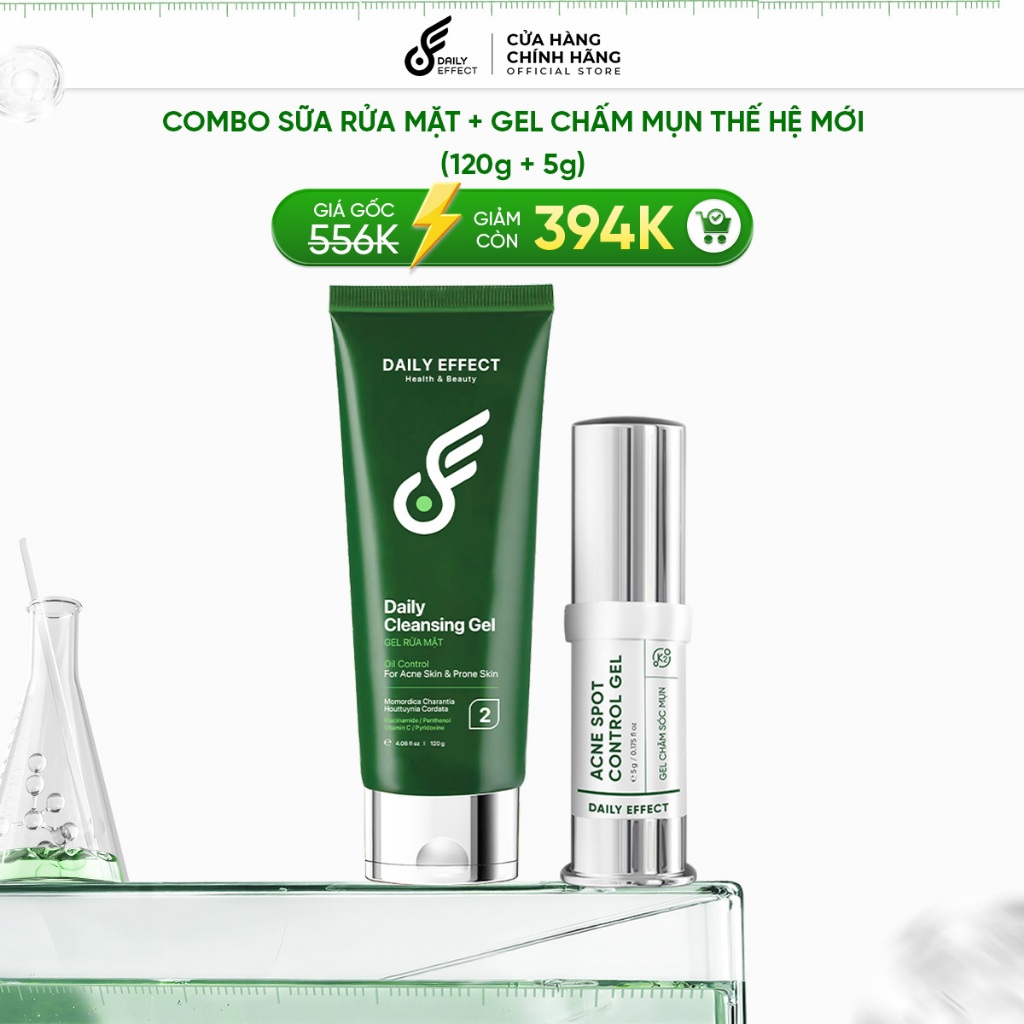 [Combo Sữa Rửa Mặt + Gel Chấm Mụn 5g] - DAILY EFFECT Daily Cleansing Gel + Daily Acne Spot Control G