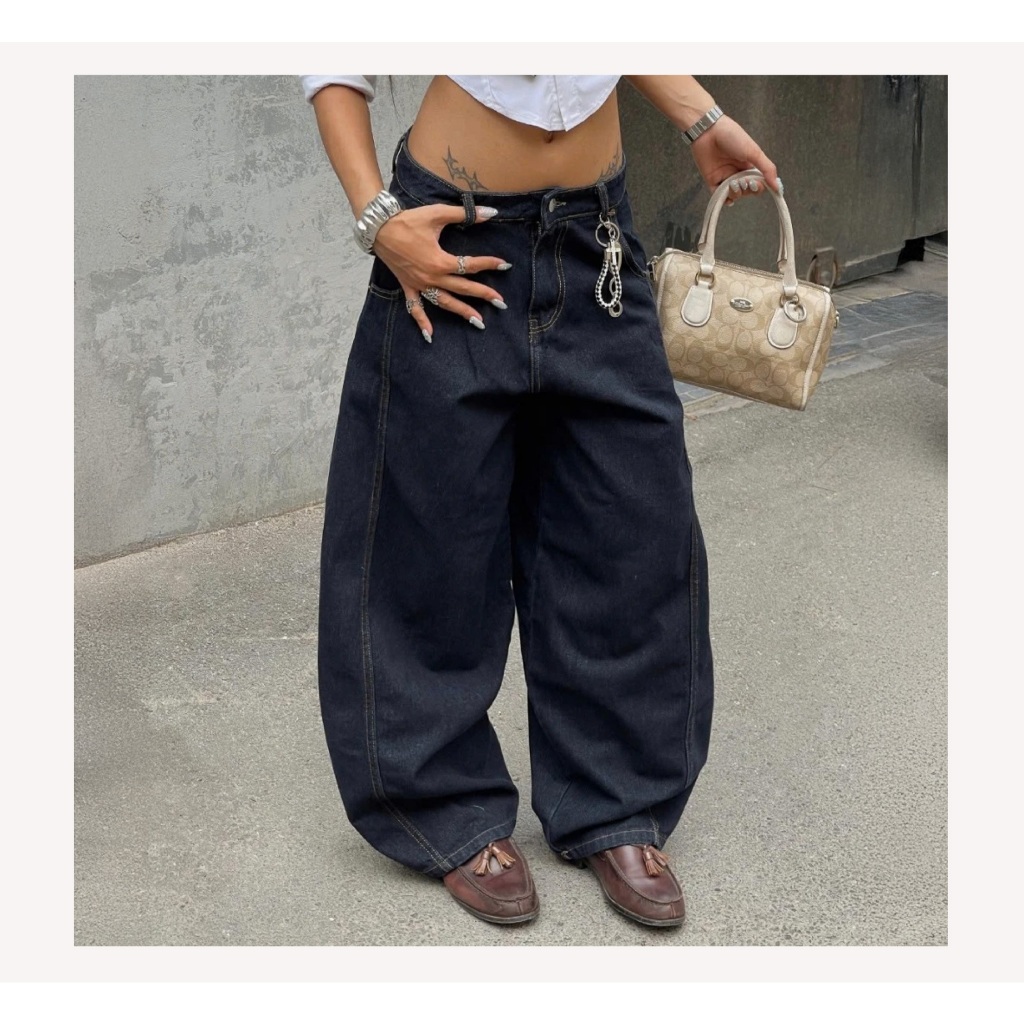 Quần Denim Đen Form Rộng GODMOTHER Quần Jean Cotton Ống Rộng Form Thụng Nam Nữ Unisex | BigBuy360 - bigbuy360.vn