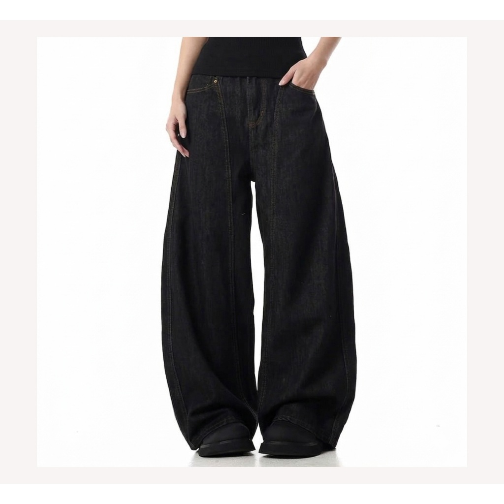 Quần Denim Đen Form Rộng GODMOTHER Quần Jean Cotton Ống Rộng Form Thụng Nam Nữ Unisex | BigBuy360 - bigbuy360.vn