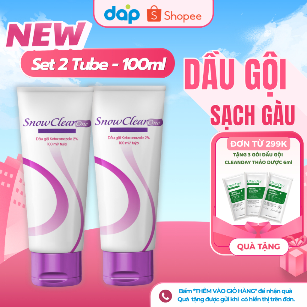 Set 2 tuýp dầu gội S now clear One sạch gàu nấm lang ben 100ml