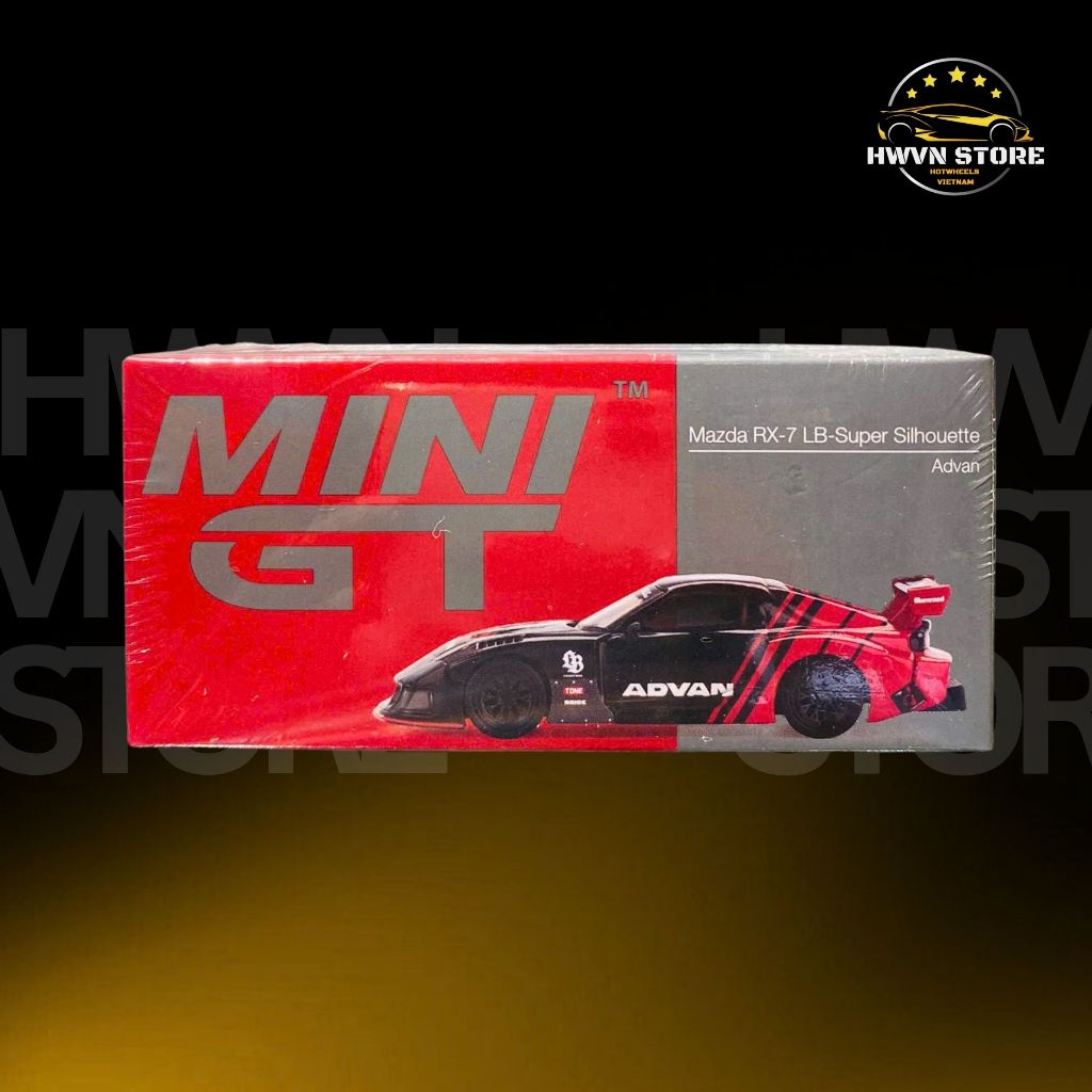 HWVN Store - Xe mô hình Mini GT Mazda RX7-LB-Super Silhouette Advan màu đỏ tỉ lệ 1:64 Box - 983