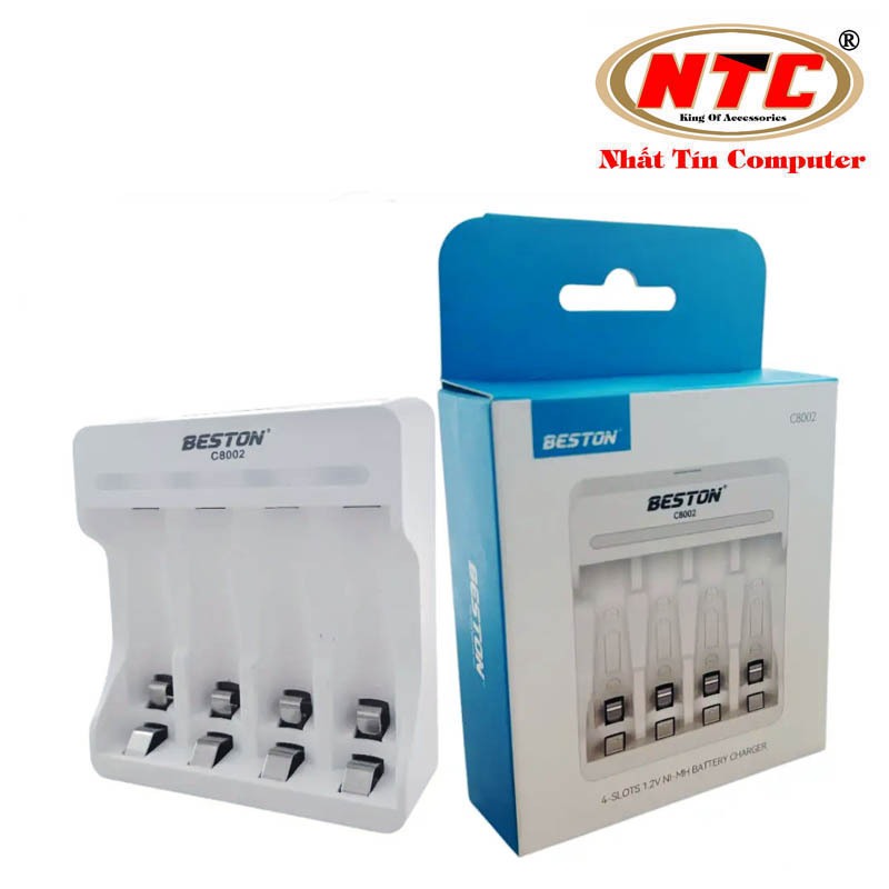 Box sạc pin 1.2V Beston C8001 có 4 khe gắn pin AA hoặc AAA (Trắng)