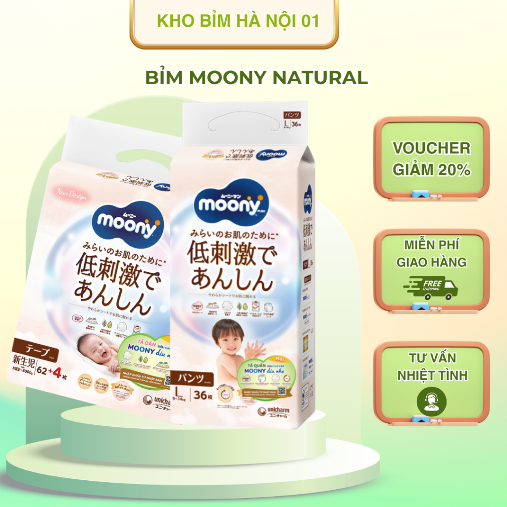 Bỉm Moony Dịu Nhẹ, Moony trắng, Moony Natural. Bỉm dán, bỉm quần siêu cao cấp cho Bé -  -KHOBIMHANOI