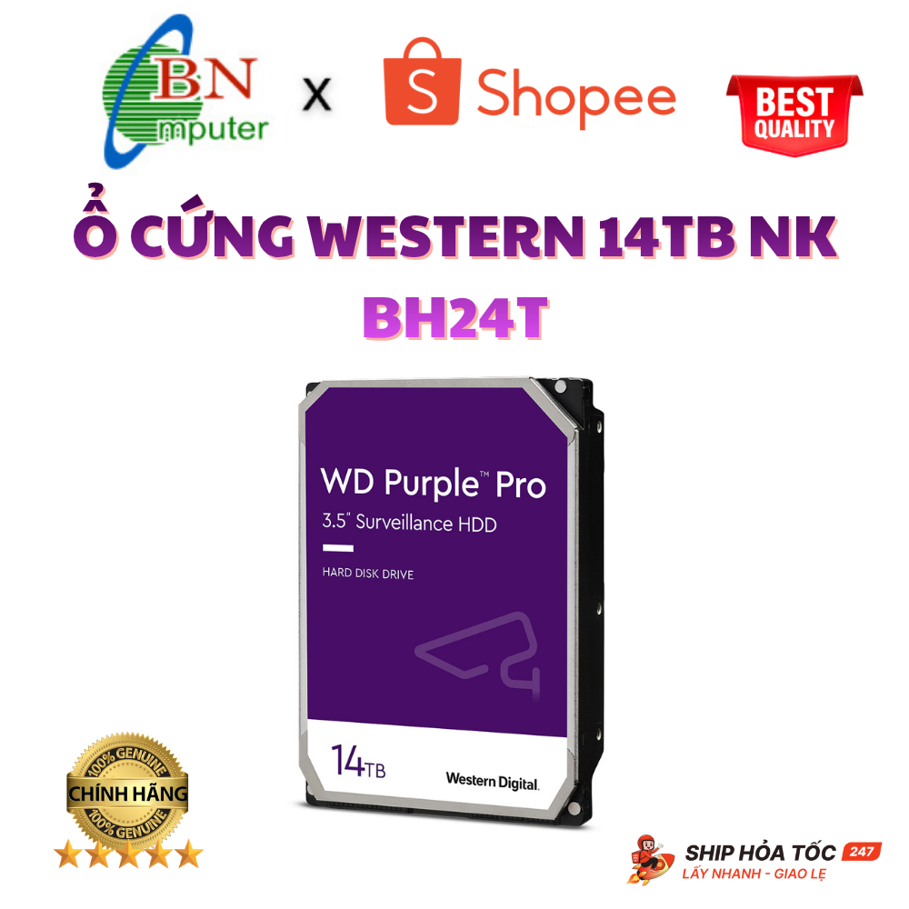 Ổ cứng lắp trong Western Digital 14TB  (Purple pro) (WD142PURP) (NHẬP KHẨU BẢO HÀNH 24 THÁNG)