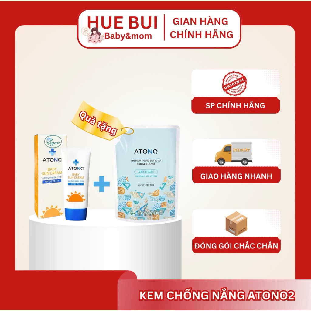 (Huebui Baby) [TẶNG NƯỚC XẢ ATONO2] Kem Chống Nắng Atono2 Thuần Chay Hàn Quốc SPF30 PA+++ Cho Bé 6M+