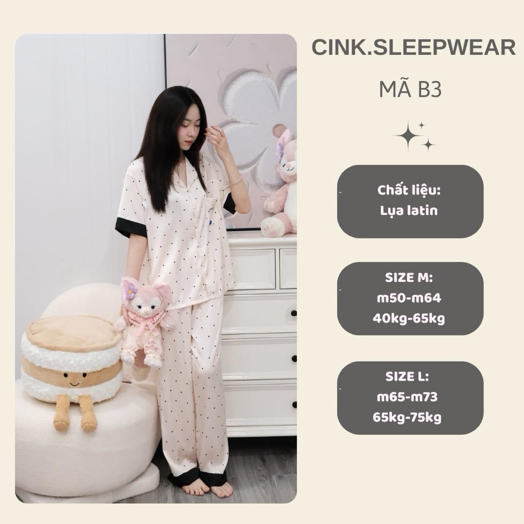 Mã B3 - CINK SLEEPWEAR Pijama Hoạ Tiết Chấm Bi Bộ Đồ Ngủ Trẻ Trung Mặc Nhóm