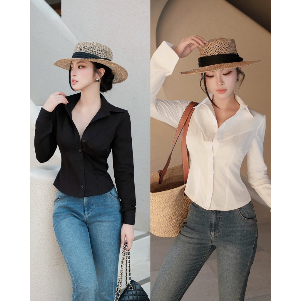 Áo Croptop Sơ Mi Basic Tôn Dáng Vải Xịn 𝐃𝟐𝐓 𝐒𝐓𝐎𝐑𝐄