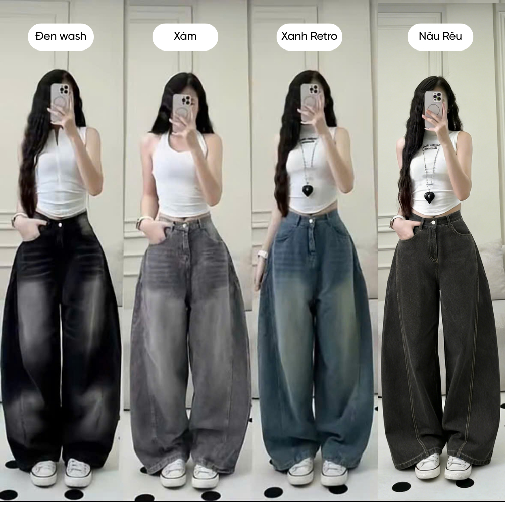 ( DEAL MỞ BÁN ) Quần jean ống rộng nữ, quần bò ống suông from rộng Cong nam nữ phong cách RETRO