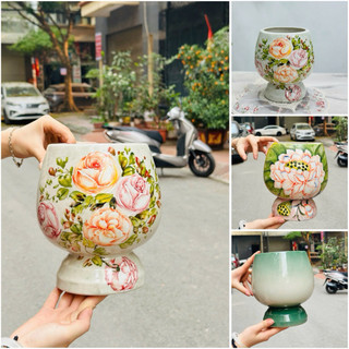 (có sẵn, hỏa tốc HN) Bình hoa/ bình cắm hoa gốm sứ Bát Tràng dáng ly tròn cao 21cm
