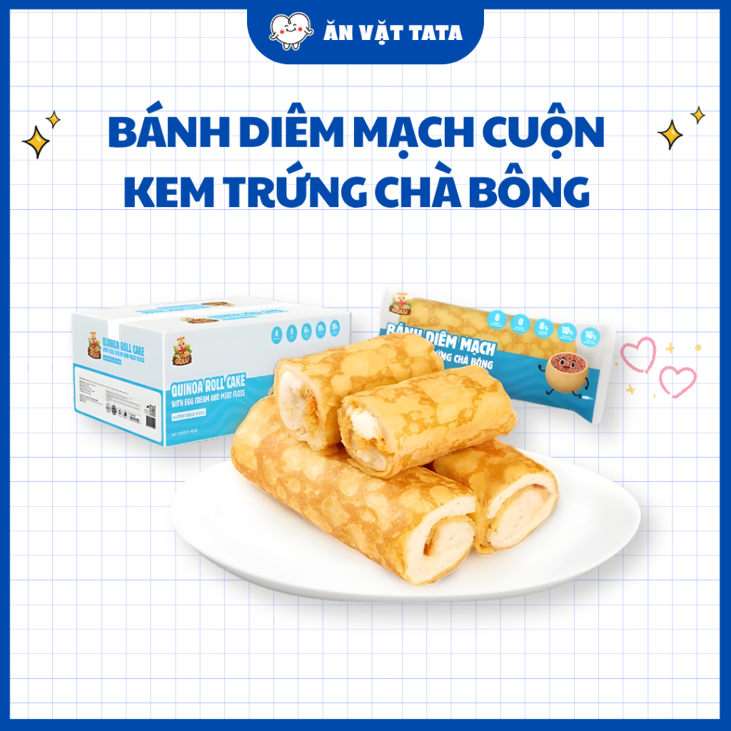 Bánh Diêm Mạch Cuộn Kem Trứng Chà Bông GULU FOODS