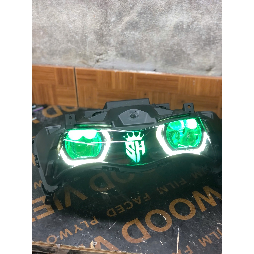 Chóa đèn SH 2020-2025 lên bi cầu AS racing 2 bi vuông,bi vuông có trợ pha laser mắt quỷ đổi màu app 