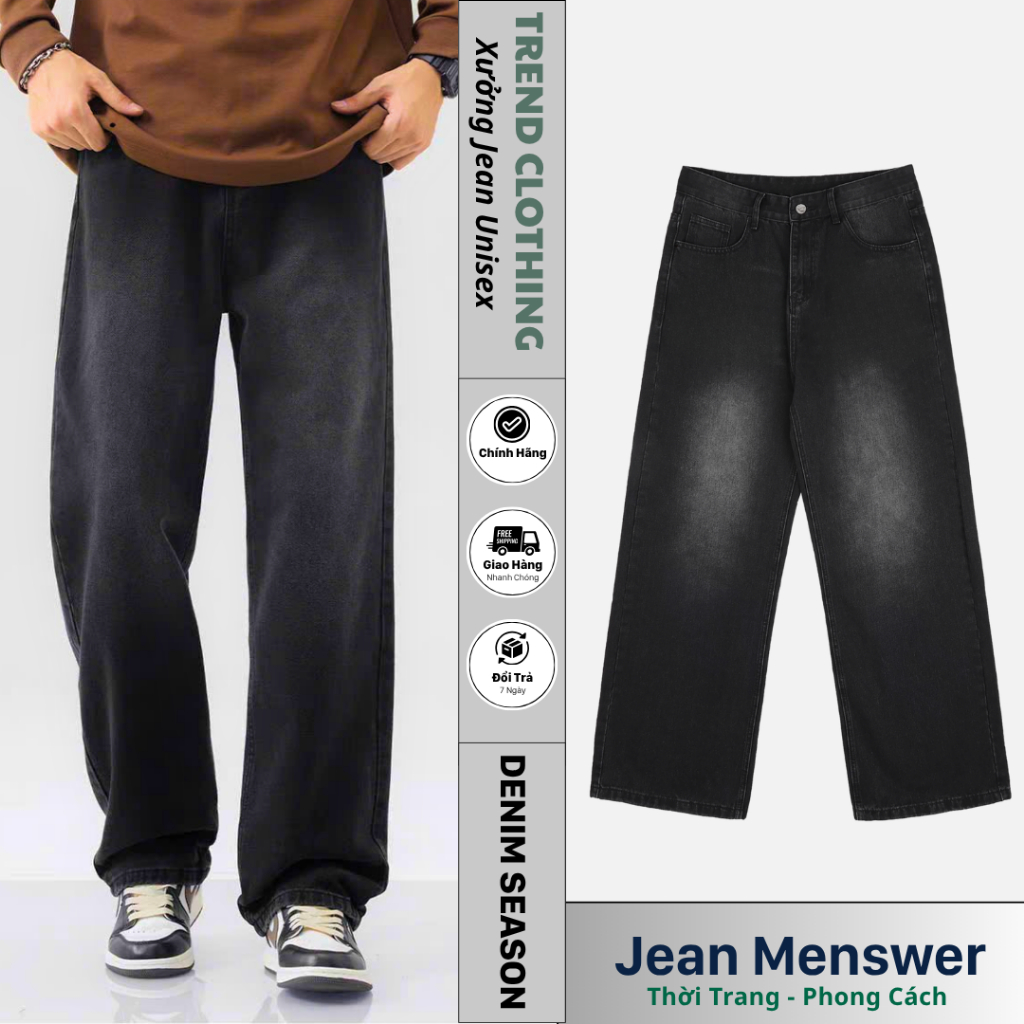Quần jean nam baggy ống suông rộng hàn quốc,co giãn, chất liệu dầy dặn, dễ phối đồ-TrendClothing | BigBuy360 - bigbuy360.vn