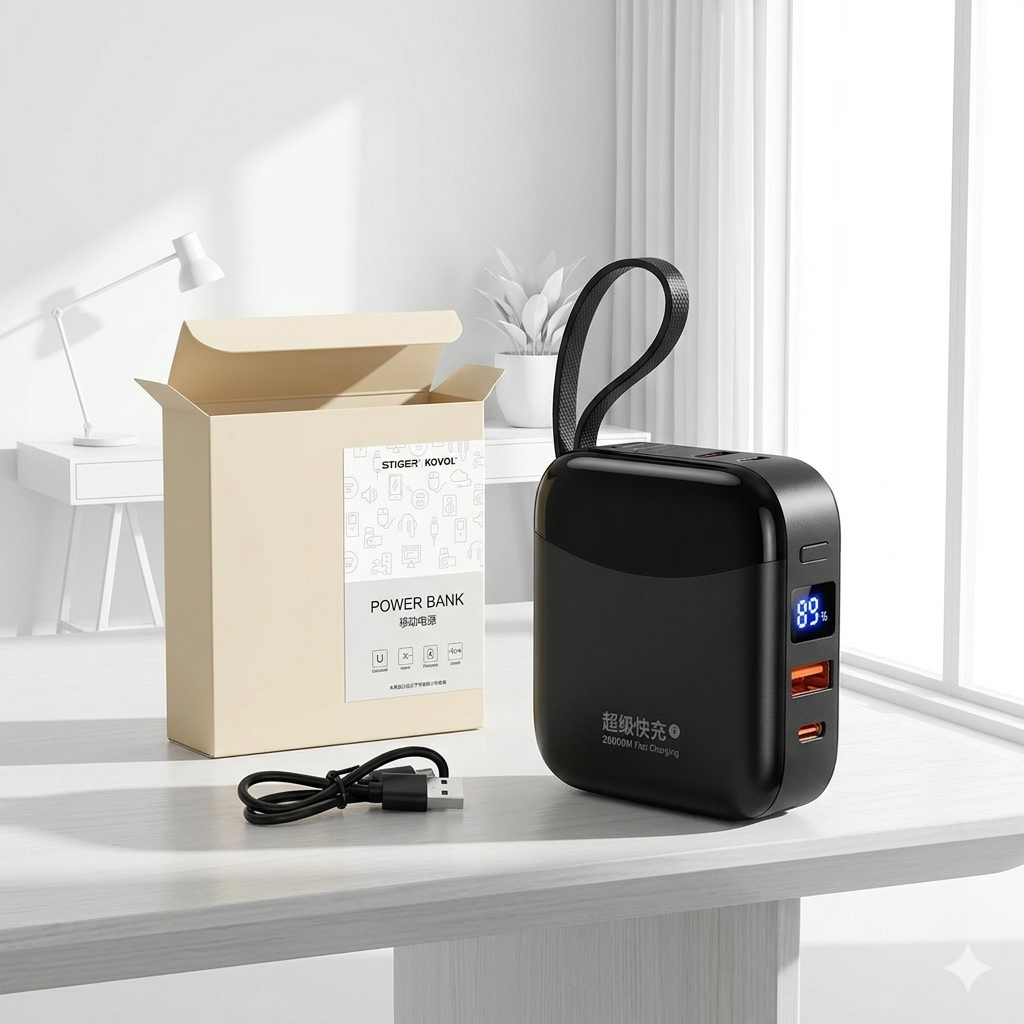 Pin dự phòng KOVOL dung lượng 10.000mAh , liền dây cáp L & C, sạc nhanh 22.5W
