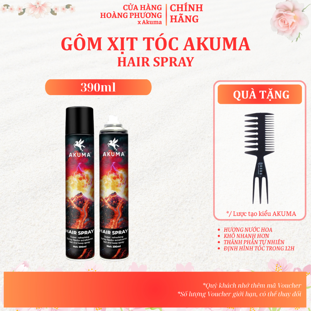 Gôm Xịt Giữ Nếp Tóc AKUMA HAIR SPRAY 390ml Hương Nước Hoa Chính Hãng Akuma