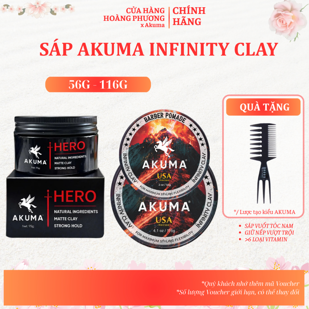 Sáp Vuốt Tóc AKUMA INFINITY CLAY Hàng Chính Hãng, Giữ Nếp 12h, Hương Nước Hoa Nam Tính