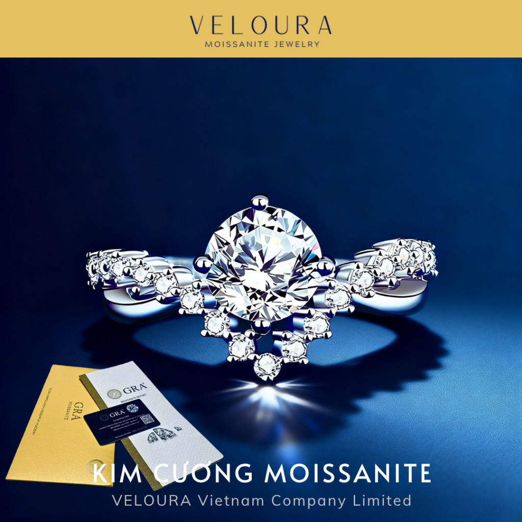 Nhẫn Nữ Moissanite 1 Carat Vương Miện Hoàng Gia VELOURA - Ánh Sáng Kim Cương | GRA VJN014