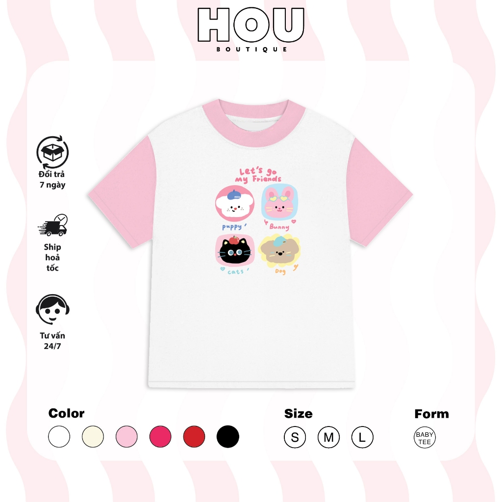 [Hàng Mới] Áo Thun Nữ Babytee Dáng Vừa, Thun Cotton 2 Chiều, Cổ Tròn HOU boutique Mẫu My pet HOU ( A