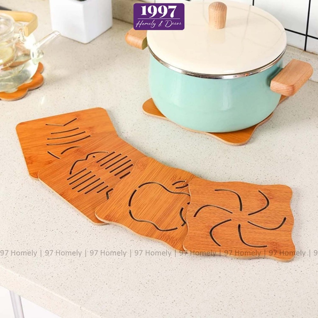 [Combo 3] Miếng Lót Nồi Gỗ Cách Nhiệt 97Homely Ngộ Nghĩnh Tấm Lót Bàn Ăn Miếng Lót Cốc