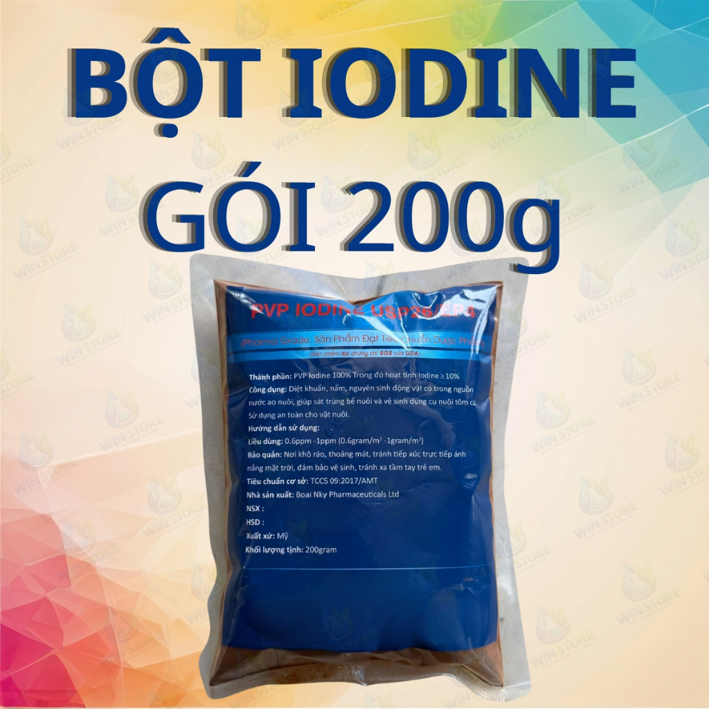 Bột IODINE (Povidone Iodine)  Bột Sát Khuẩn, Khử Trùng Diệt Khuẩn Mạnh – Làm Sạch Đáy Ao, Nước Ao, X