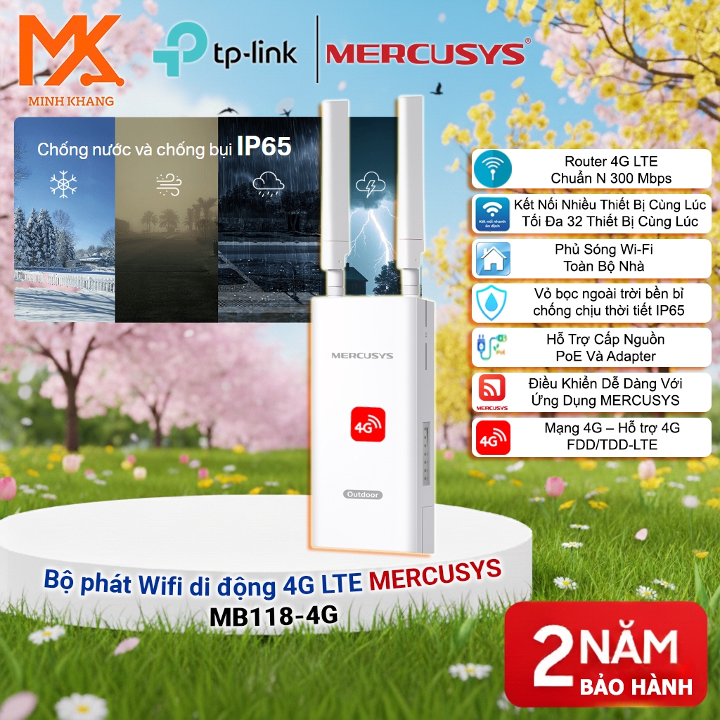 [Chính Hãng] Mercusys MB118-4G 300Mbps Wireless 4G LTE Router – Phát WiFi SIM 4G Ngoài Trời/Trong Nh