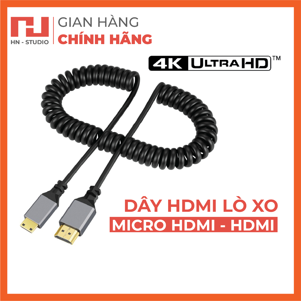 Dây cáp Micro HDMI to HDMI dạng lò xo xoắn chuẩn HDMI 2.0