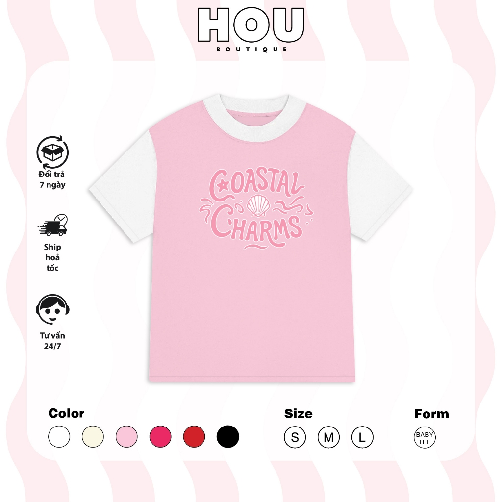 [Hàng Mới] Áo Thun Nữ Babytee Dáng Vừa, Thun Cotton 2 Chiều, Cổ Tròn HOU boutique Mẫu Coastal ( AT 1
