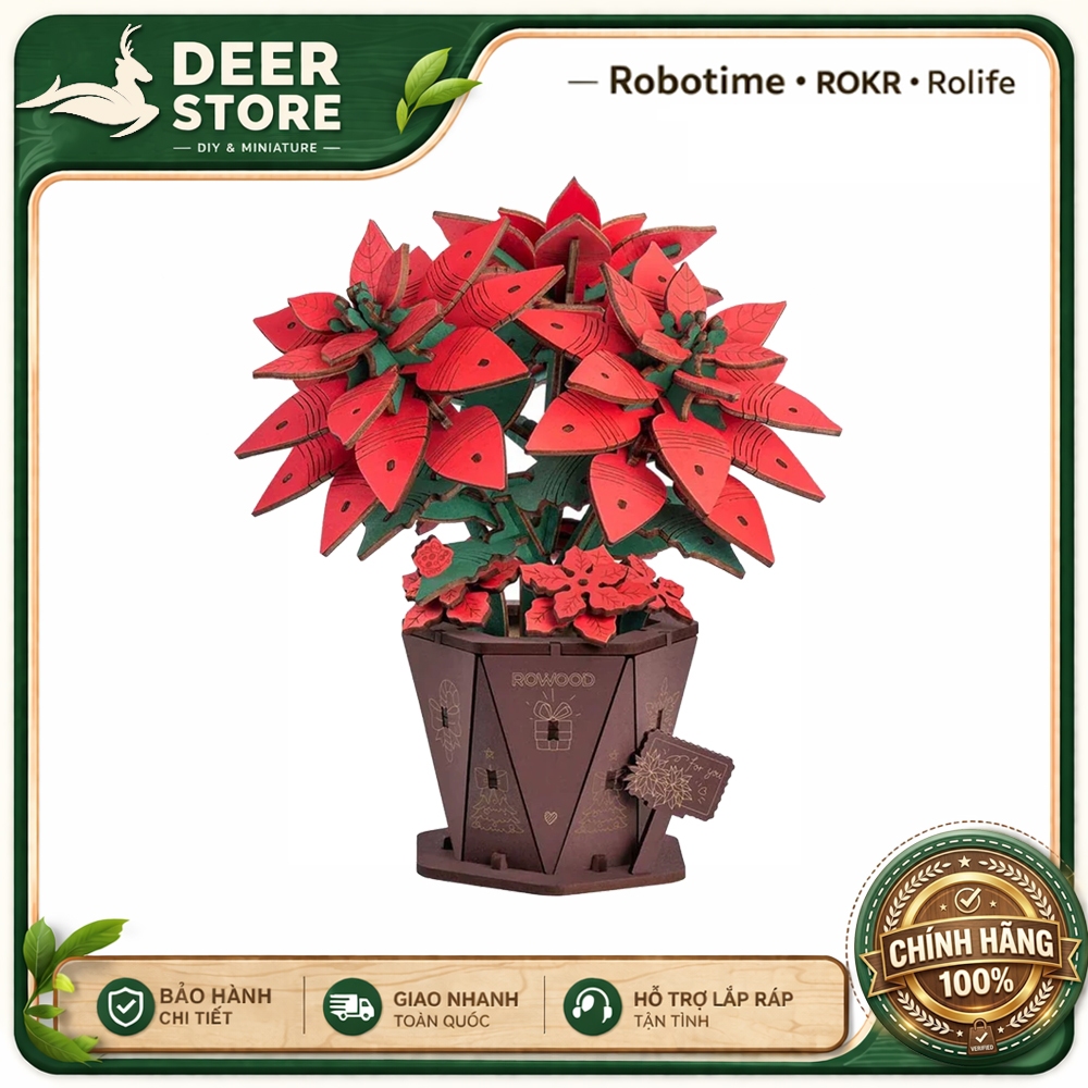 Mô hình Hoa Trạng Nguyên Gỗ 3D Robotime Rowood Poinsettia TF001 – DIY Tự Lắp Ráp Trang Trí Noel