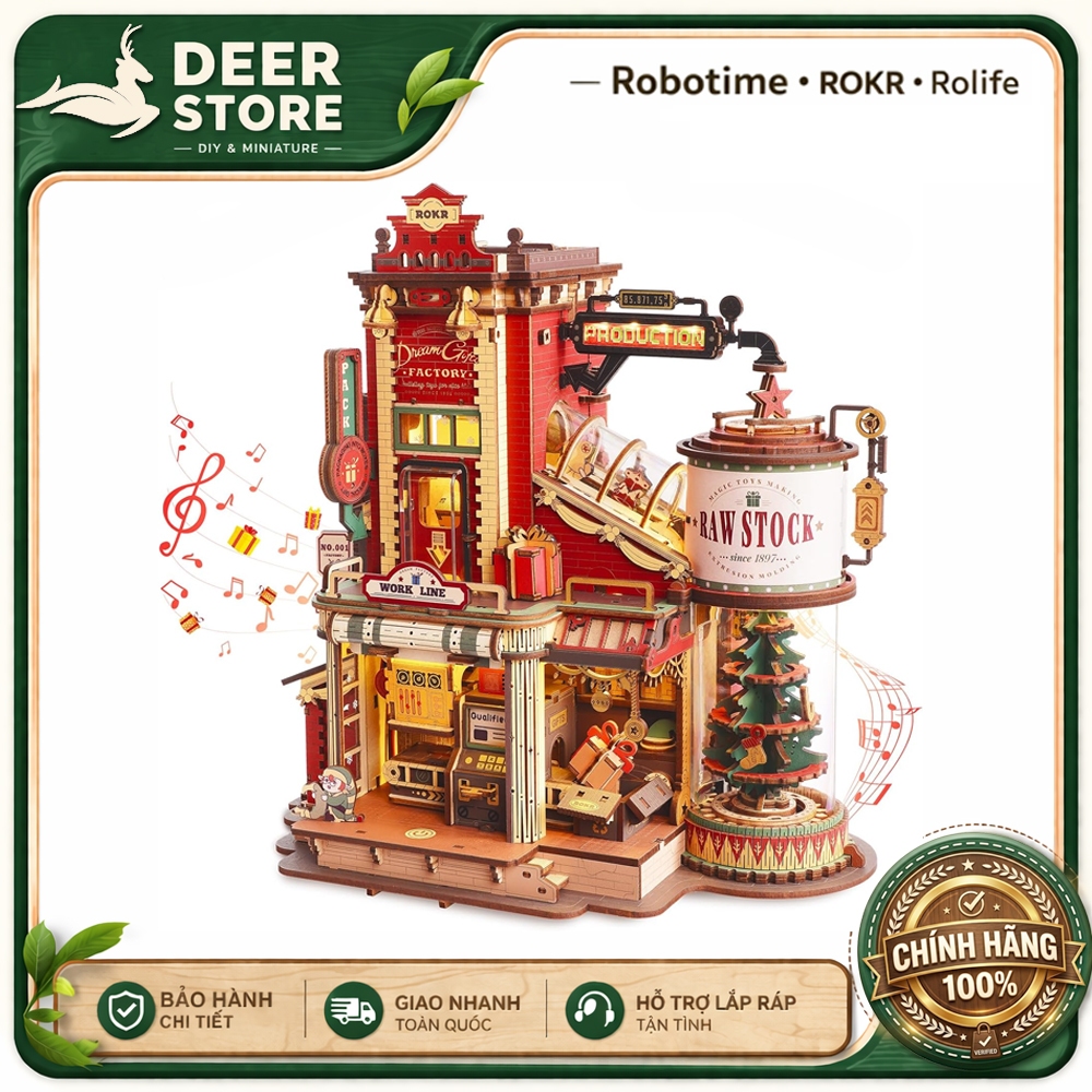 Hộp Nhạc Robotime ROKR Dream Gift Factory EAB01 – Mô Hình Nhà Máy Quà Tặng Tự Lắp Ráp Bằng Gỗ