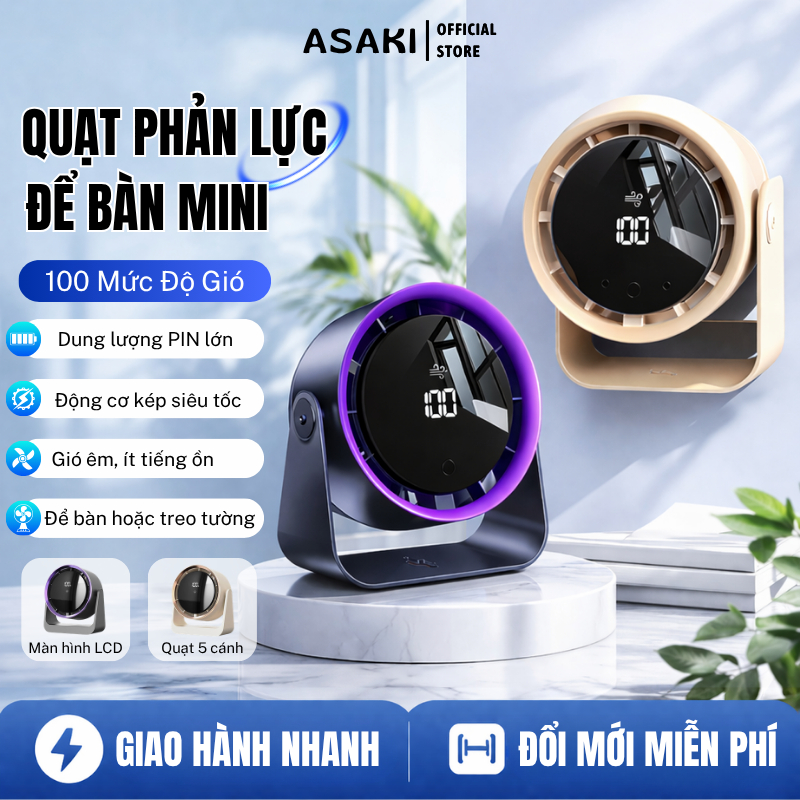 Quạt Tích Điện Để Bàn Asaki 100 Mức Độ Gió Mát Xoay Linh Hoạt Không Tiếng Ồn | BigBuy360 - bigbuy360.vn