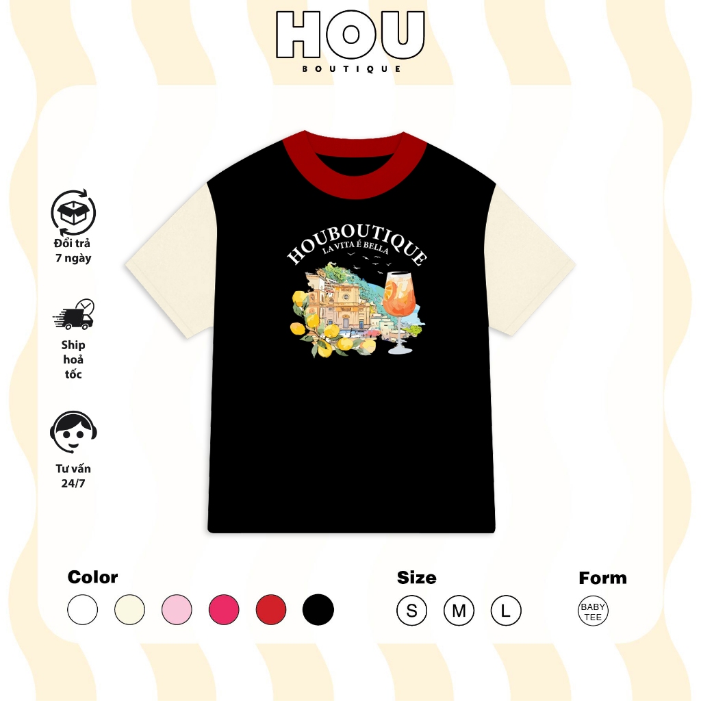 [Hàng Mới] Áo Thun Nữ Babytee Dáng Vừa, Thun Cotton 2 Chiều, Cổ Tròn HOU boutique Mẫu Bella HOU ( AT