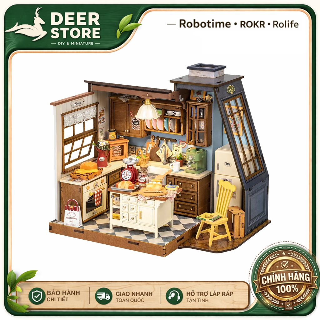 Nhà búp bê Rolife Baking Kitchen DIY Miniature House DG172. Có đèn Led