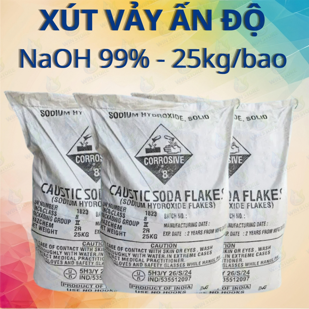 Xút Vảy Ấn Độ NaOH 99% 25kg – Sodium Hydroxide Làm Xà Phòng, Mỹ Phẩm, Thông Tắc Cống Hiệu Quả