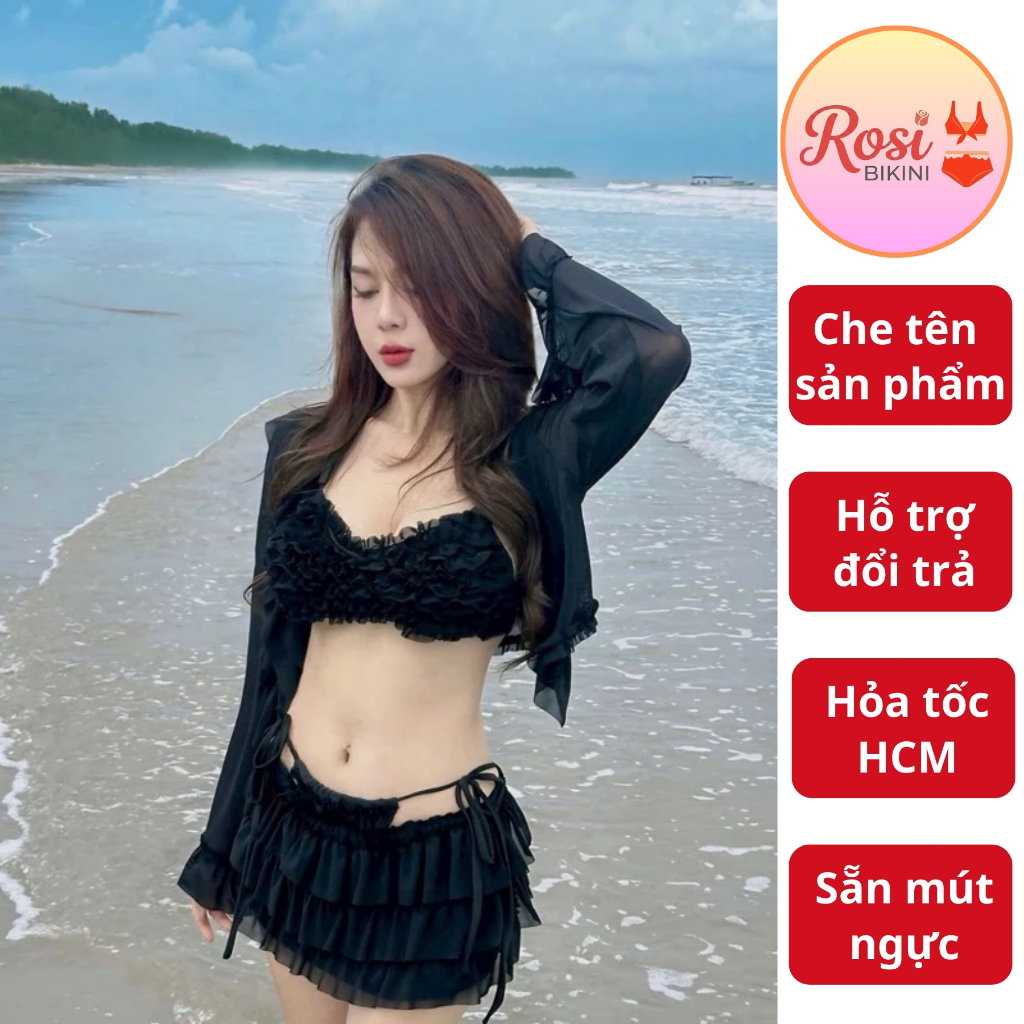 BiKiNi đồ bơi đi biển 4 món BÈO TầNG đính hoa ,chất lưới tiểu thư mềm mịn sang chảnh (THE SI) | BigBuy360 - bigbuy360.vn