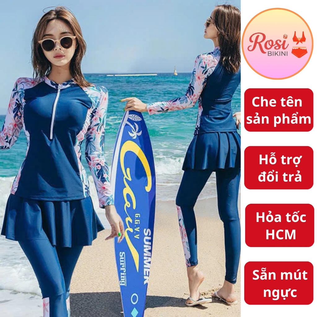 Đồ bơi nữ có mút ngực quần dài 2 mảnh kín đáo váy 2 lớp chất thun co dãn chống nắng có size | BigBuy360 - bigbuy360.vn