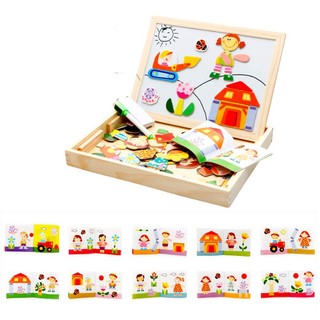 Bộ bảng xếp hình nam châm thông minh 2 mặt, tranh ghép hình gỗ cho bé loại to đẹp nhiều chủ đề