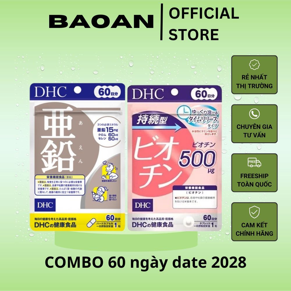 COMBO Kẽm DHC 60 Viên & Biotin DHC 60 Viên Nhật Bản [60 NGÀY] giúp tóc, da, móng khỏe