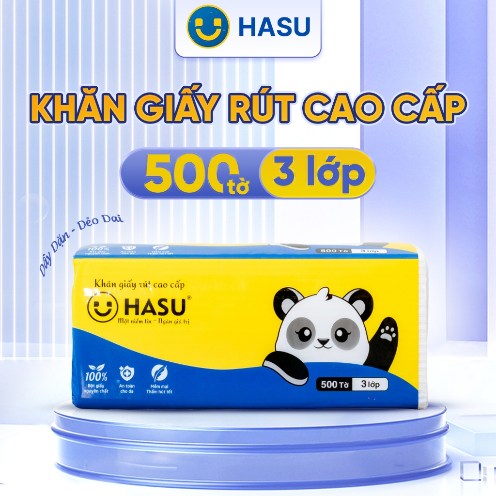Giấy rút đa năng dẻo dai 500 tờ 3 lớp HASU thấm hút tốt chất gỗ nguyên sinh không mùn rách