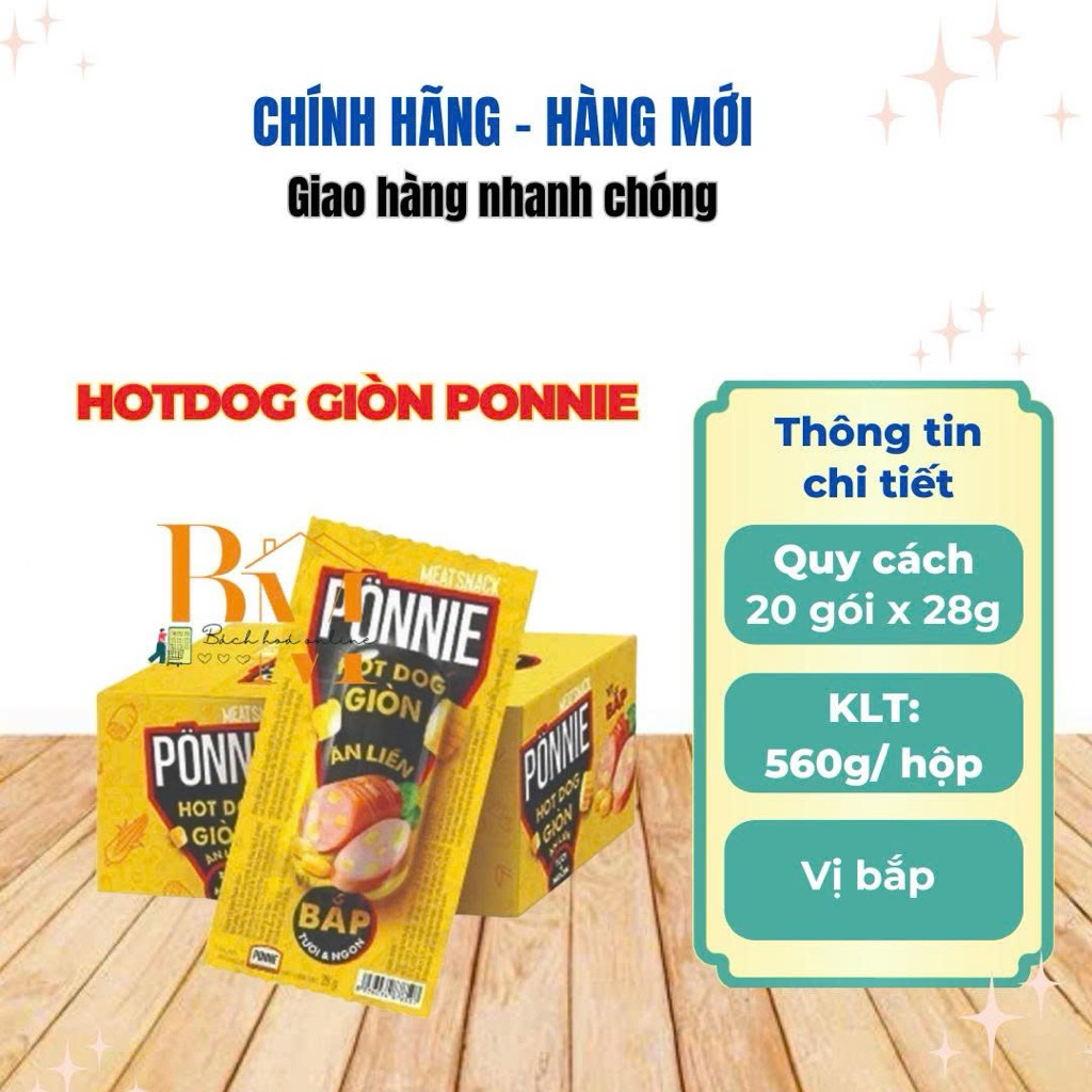 Hộp 20 Cây Xúc Xích HotDog Giòn PONNIE  Ăn Liền Vị Bắp ( 20 Cây x 28g)