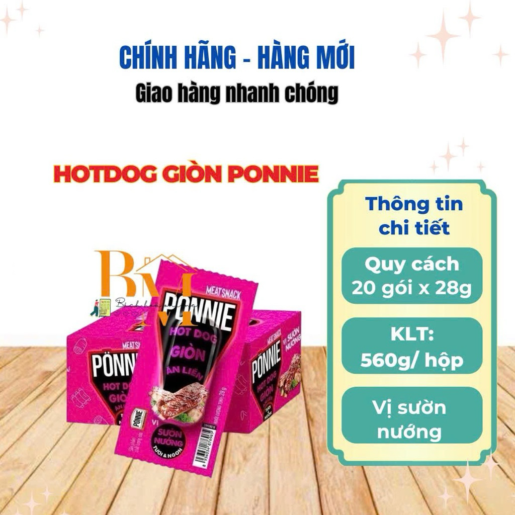 Hộp 20 Cây Xúc Xích HotDog Giòn PONNIE Vị Sườn Nướng (20 Cây x 28g)
