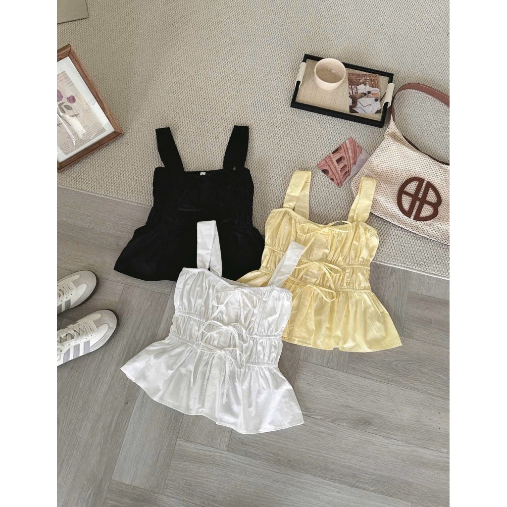 [Hàng chuẩn L1] Áo Hai Dây Bản To Chất Thô Mềm Bo Chun Đính Nơ CHERRY TOP - A21245 | BigBuy360 - bigbuy360.vn