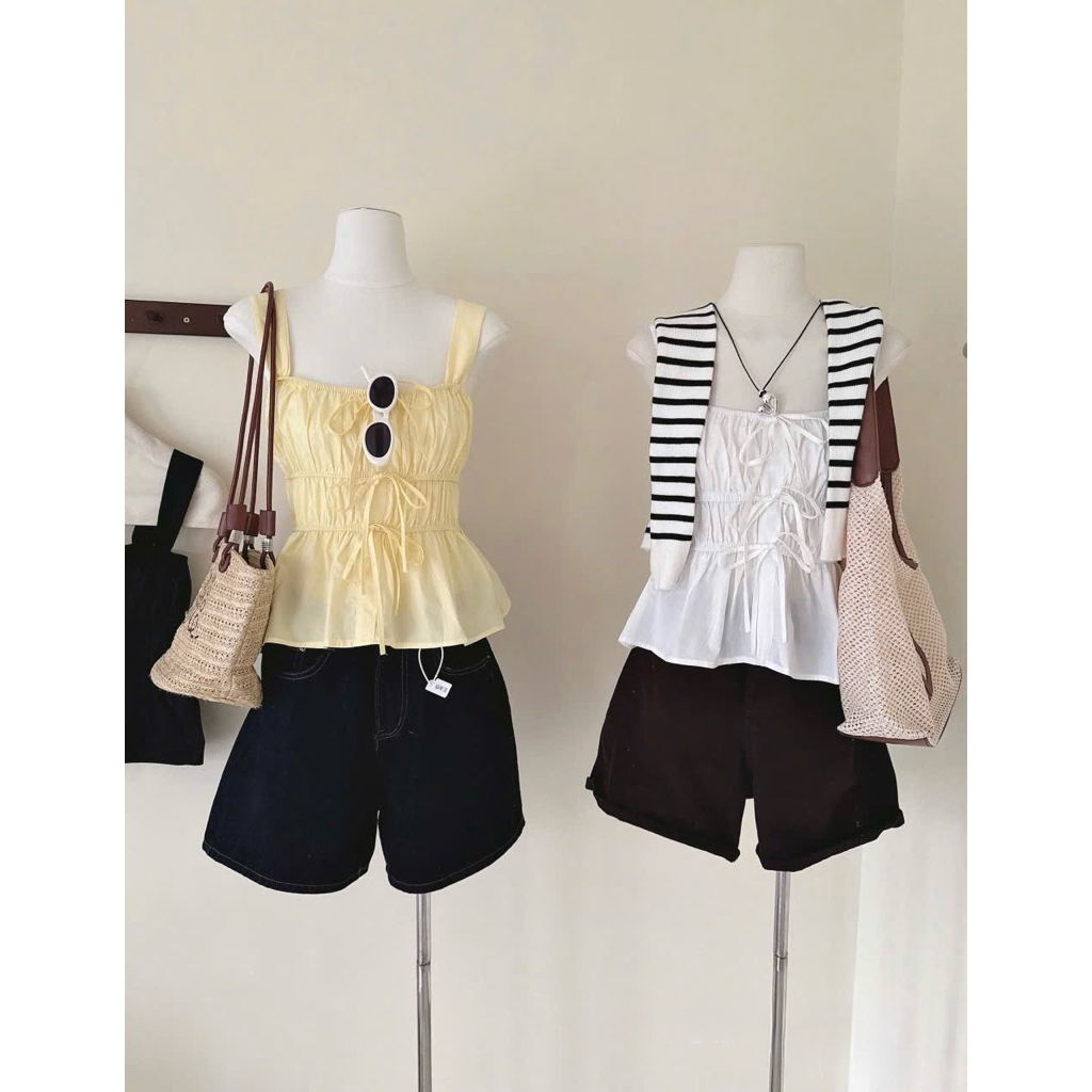 [Hàng chuẩn L1] Áo Hai Dây Bản To Chất Thô Mềm Bo Chun Đính Nơ CHERRY TOP - A21245 | BigBuy360 - bigbuy360.vn