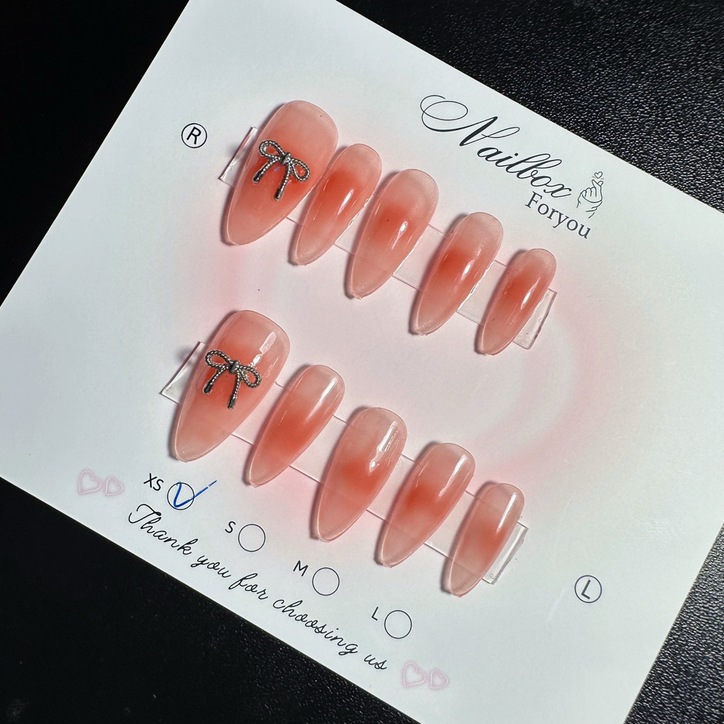 [N07] Nailbox màu hồng nhạt đính nơ xinh xắn