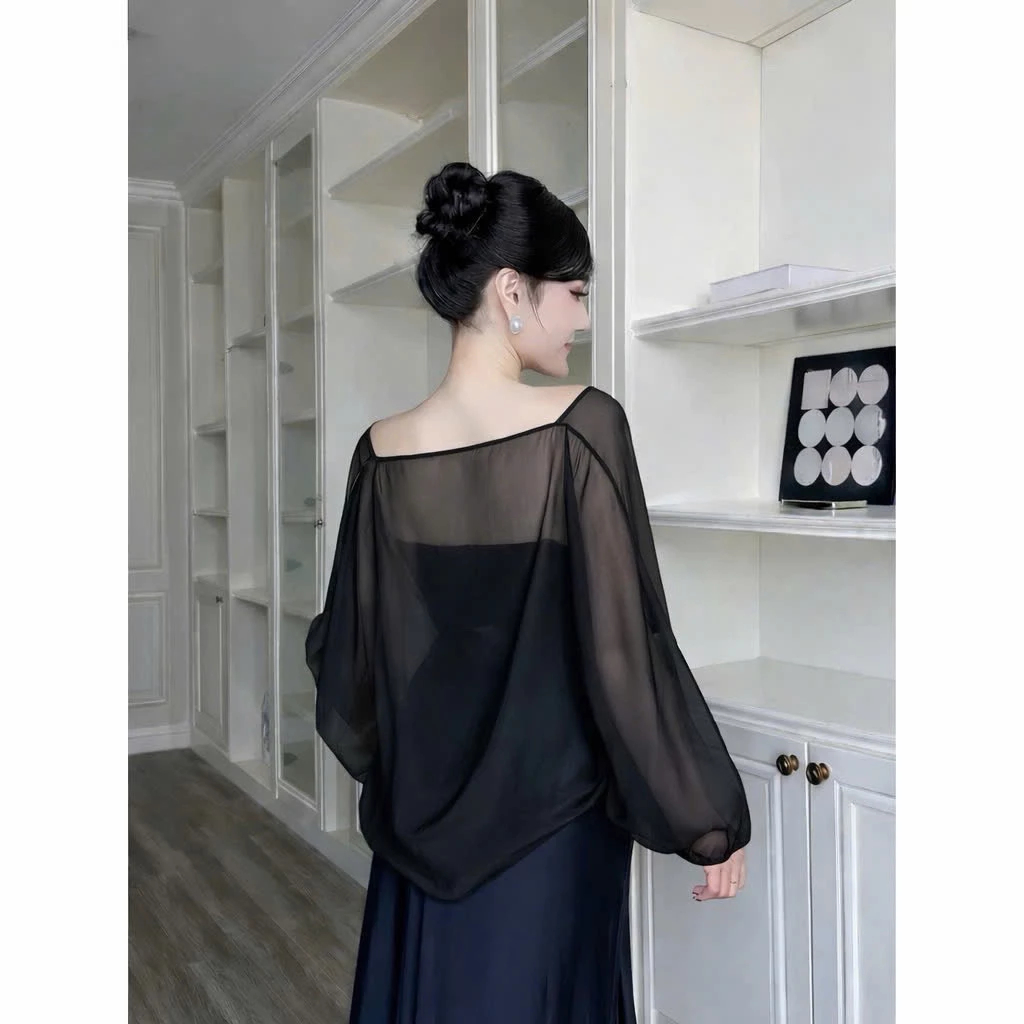 Áo khoác choàng tơ cao cấp, Áo choàng tơ phối đầm lụa váy lụa freesize | BigBuy360 - bigbuy360.vn