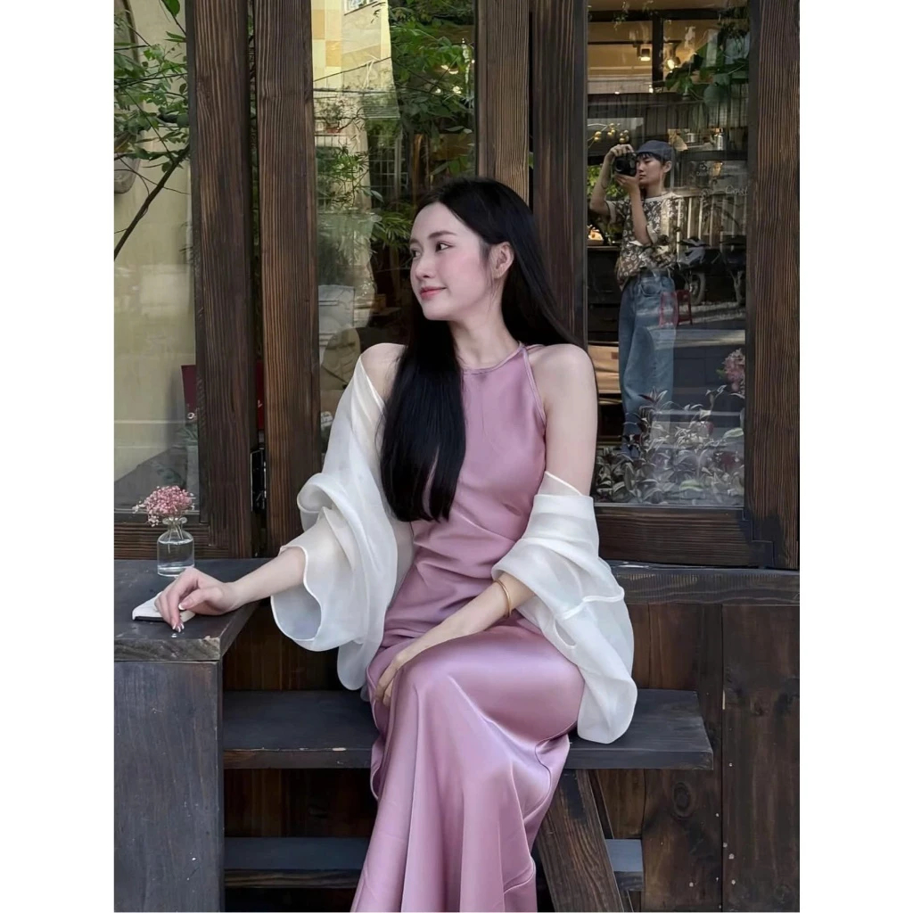 Áo khoác choàng tơ cao cấp, Áo choàng tơ phối đầm lụa váy lụa freesize | BigBuy360 - bigbuy360.vn