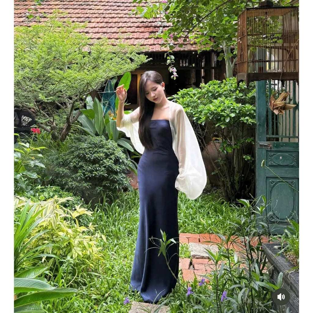 Áo khoác choàng tơ cao cấp, Áo choàng tơ phối đầm lụa váy lụa freesize | BigBuy360 - bigbuy360.vn