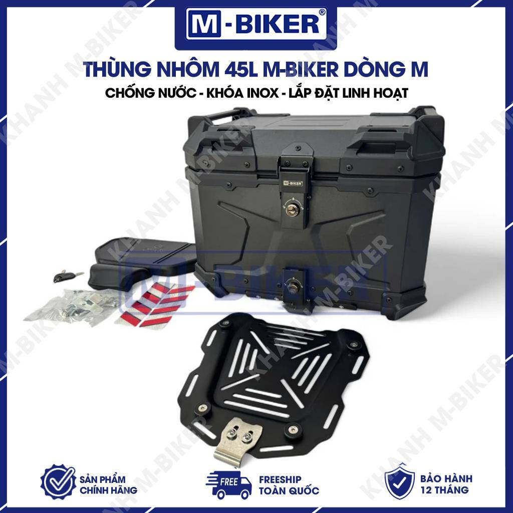 Thùng nhôm 45L chữ M cao cấp, thùng nhôm xe máy 22l 28l 36l 55L thùng gắn xe máy đựng mũ bảo hiểm