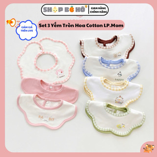 Set 3 Yếm Hoa Cotton In Hình Phối Viền cao cấp LP.MOM Mềm Mại, Thấm Hút  Cho Bé 0-2 Tuổi Shopbeho