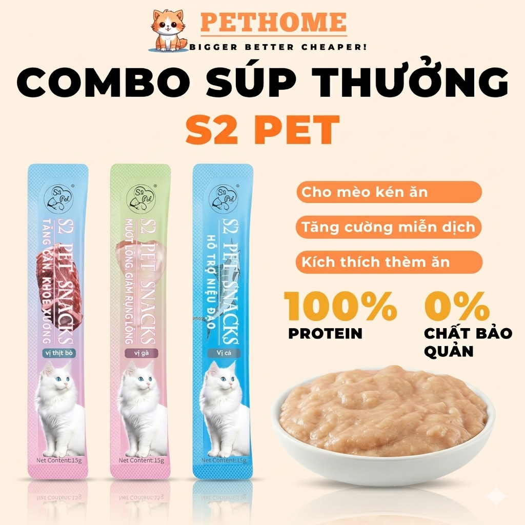 [Combo 200] Súp Thưởng S2Pet Cho Mèo, Súp Thưởng Mèo S2Pet Neeka, Súp Thưởng Cho Mèo Mọi Lứa Tuổi